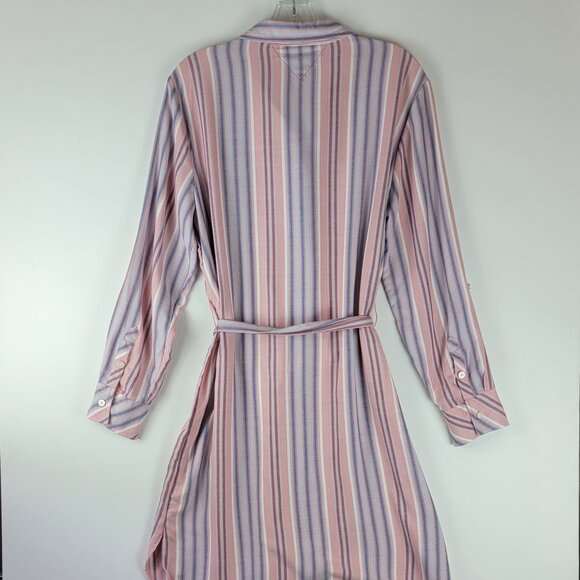 Tommy Hilfiger Pink Blue Striped Long Sleeve Shirtdress Belted sz 14 - Picture 4 of 11